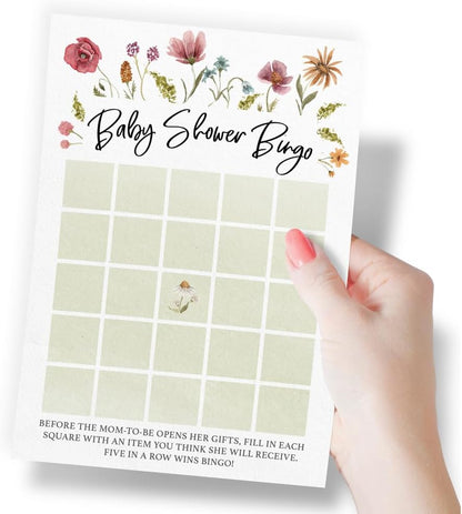 Printed Party Baby Shower Games for Girl – 4 Games and Activities for 30 Guests, Includes Bingo, Price is Right, Mommy or Daddy Trivia, and Storybook Title Guessing, Wildflower Baby in Bloom Design