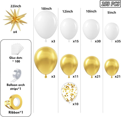153Pcs Black and Silver White Balloon Garland Arch Kit with Stars, 22 18 12 10 5 inch Disco Ball Balloons Black White Metallic Silver Confetti Balloon for Birthday Graduation Party Decorations