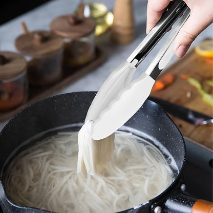 HINMAY Small Silicone Tongs 7-Inch Mini Serving Tongs, Set of 3 (Black Gray White)