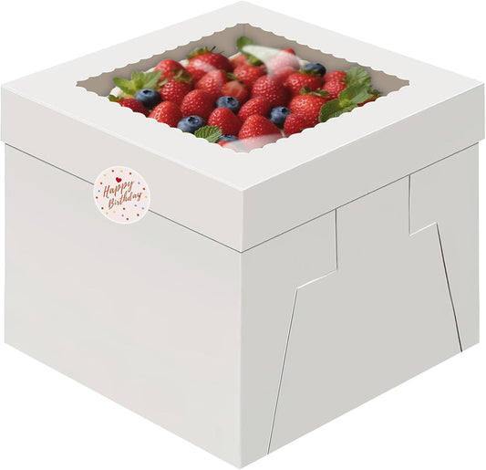 15pcs Cake Boxes,10x10x8 Inch Tall Cake Box with Window,White Bakery Boxes,Large Cookie Boxes,Bakery Boxes with Stickers ,Treat Boxes for Cake,Macaroon,Donuts, Pies, Cookies, Wedding, Birthday, Party