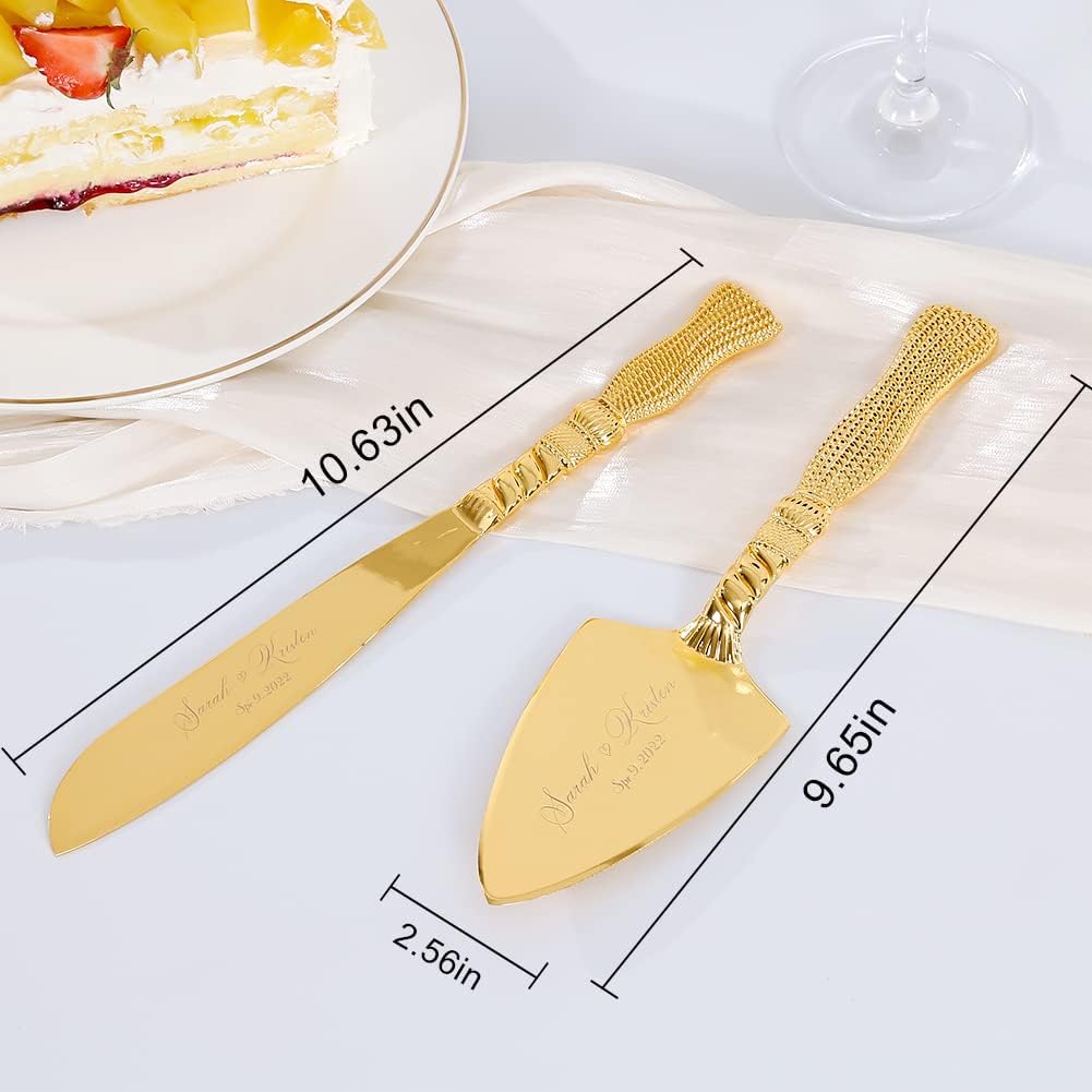 Cake Cutting Set for Wedding, Personalized Gold Cake Knife and Server Set, Custom Cake Serving Set, Engraved Pastry Pie Server Cake Pizza Cutter, Birthday Bridal Gift (F-Classic)