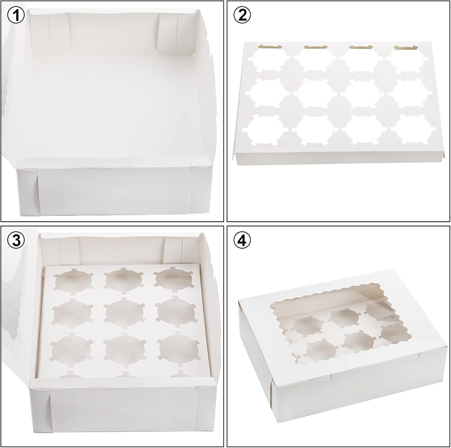 Jucoan 20 Pack Cupcake Boxes 12 Counts White Paper Cupcake Container with Inserts and Window, Bakery Container Dozen Cupcake Carrier Boxes for Muffins, Cookies, Pastry