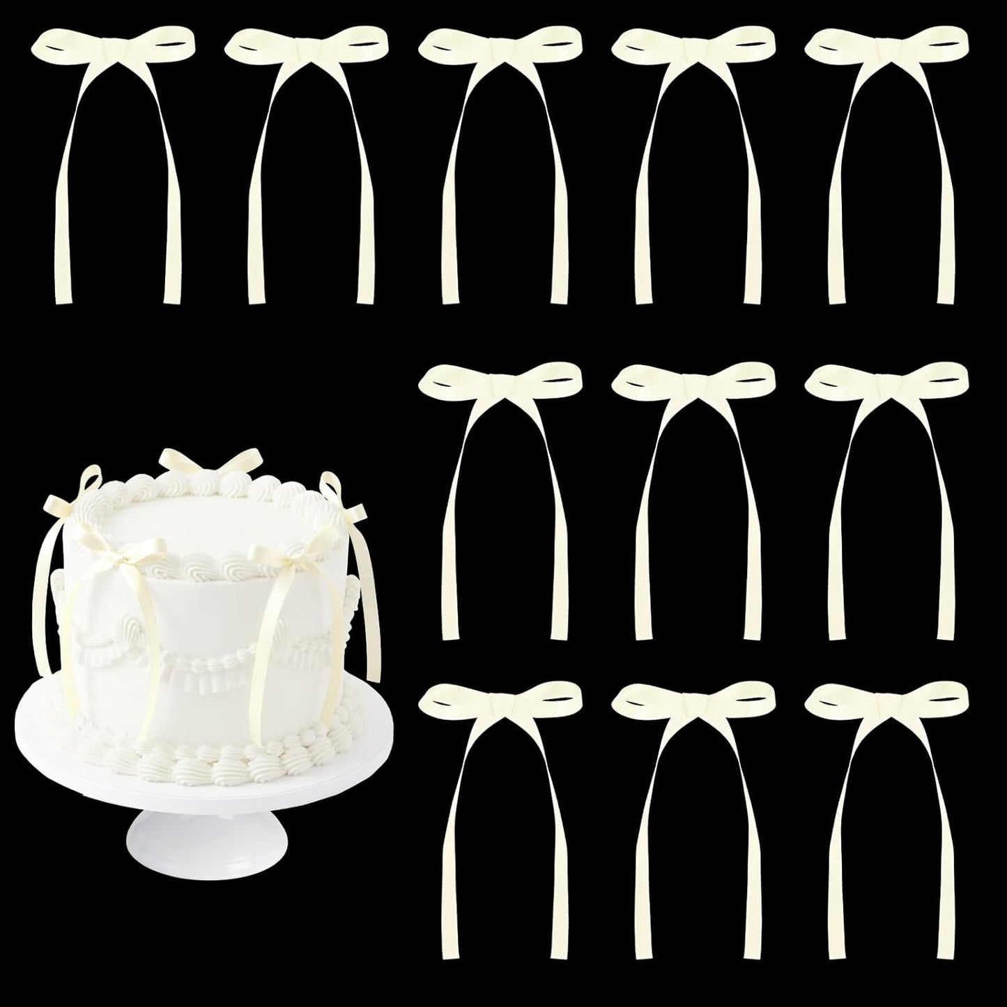 30 Pack Bow Cake Toppers Pink Ribbons Bows for Cake Coquette Themed Bow Cupcake Toppers Pink Bow Birthday Decorations for Baby Shower, Birthday, Wedding, Bachelorette, Mothers Day Decorations