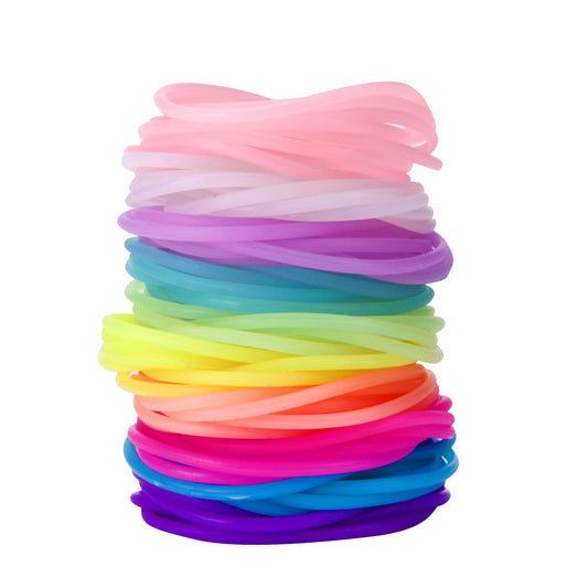 120 Pieces Silicone Jelly Bracelets Glow Neon 80s Rubber Bracelets Gel Gummy Elastic Hair Ties for Adults, Women, Kids, Girl, Party Favors (10 Colors)