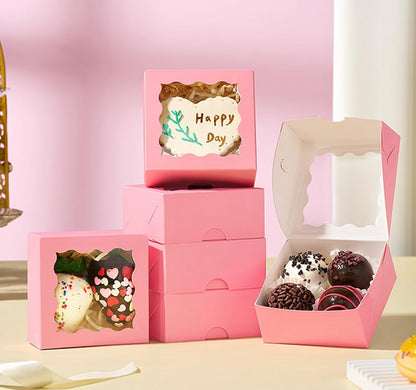 RomanticBaking 3 ¼" x 3 ¼" x 1 ½" 50PCS Chocolate Truffle Boxes for 4，Cookies Boxes Mini Bakery Boxes with Window for Brownie,Soap,Donut