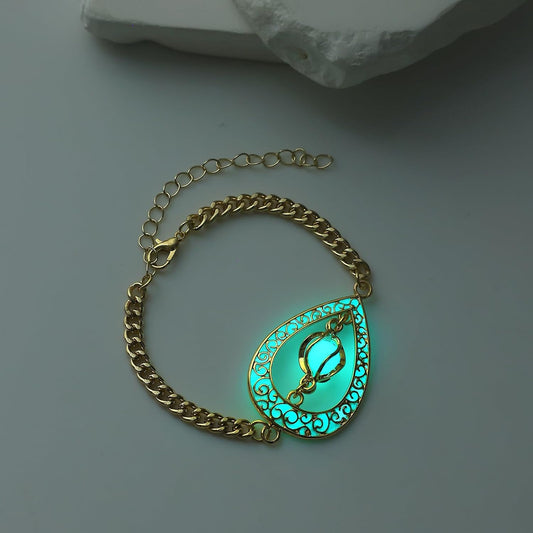 EEQQBZ Glow in The Dark Silver Teardrop shape bracelets,Fantasy Glowing Jewelry bracelets
