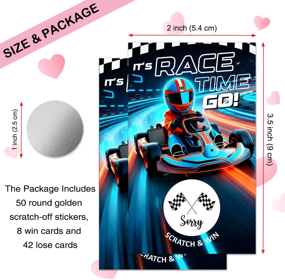 50 Pcs It's Race Time Go Scratch off Game Cards, Funny Racing Party Scratch Cards, Karting Theme Birthday for Teens Adults, Racing Lottery Prize Raffle Tickets, Birthday Game Supplies