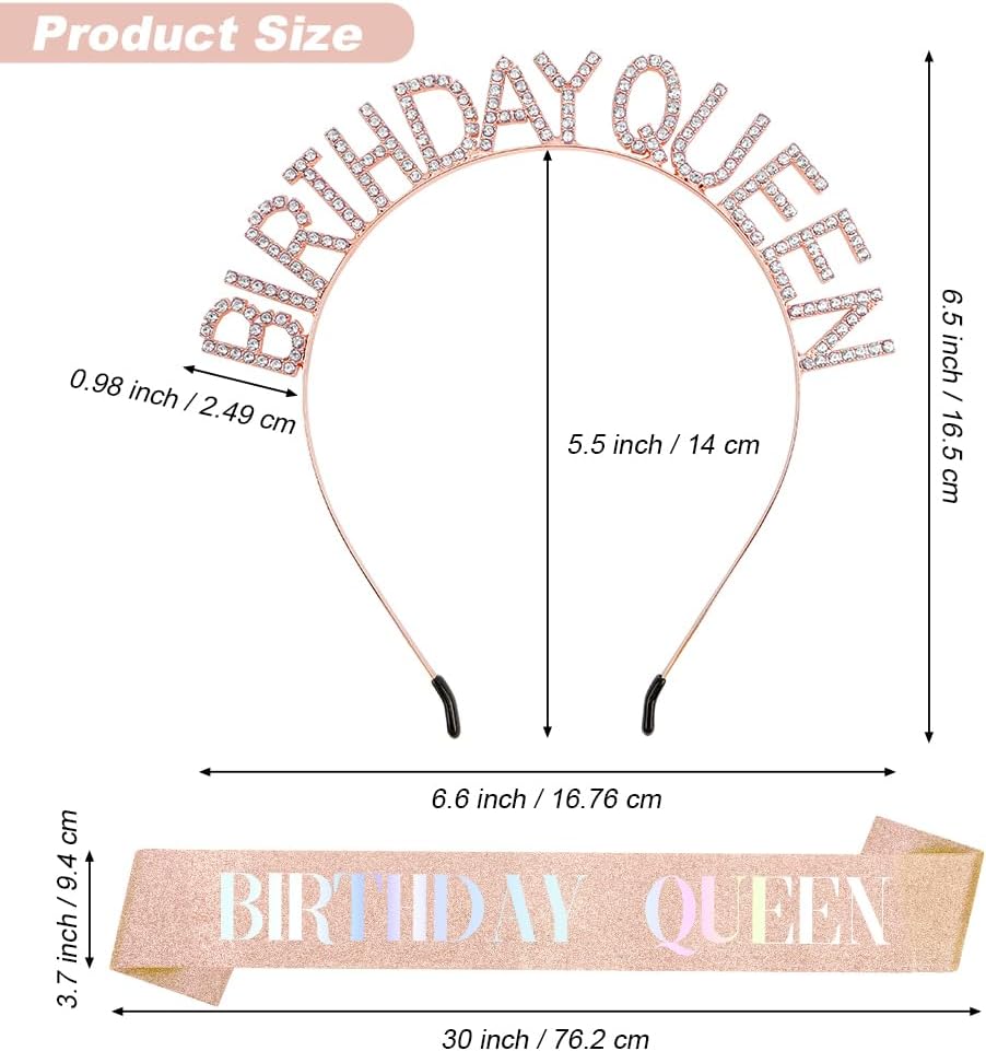 Birthday Sash & Crown for Women - Tiara Headband, Girls' Decorations Accessories