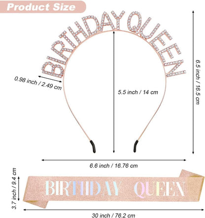 Birthday Sash & Crown for Women - Tiara Headband, Girls' Decorations Accessories