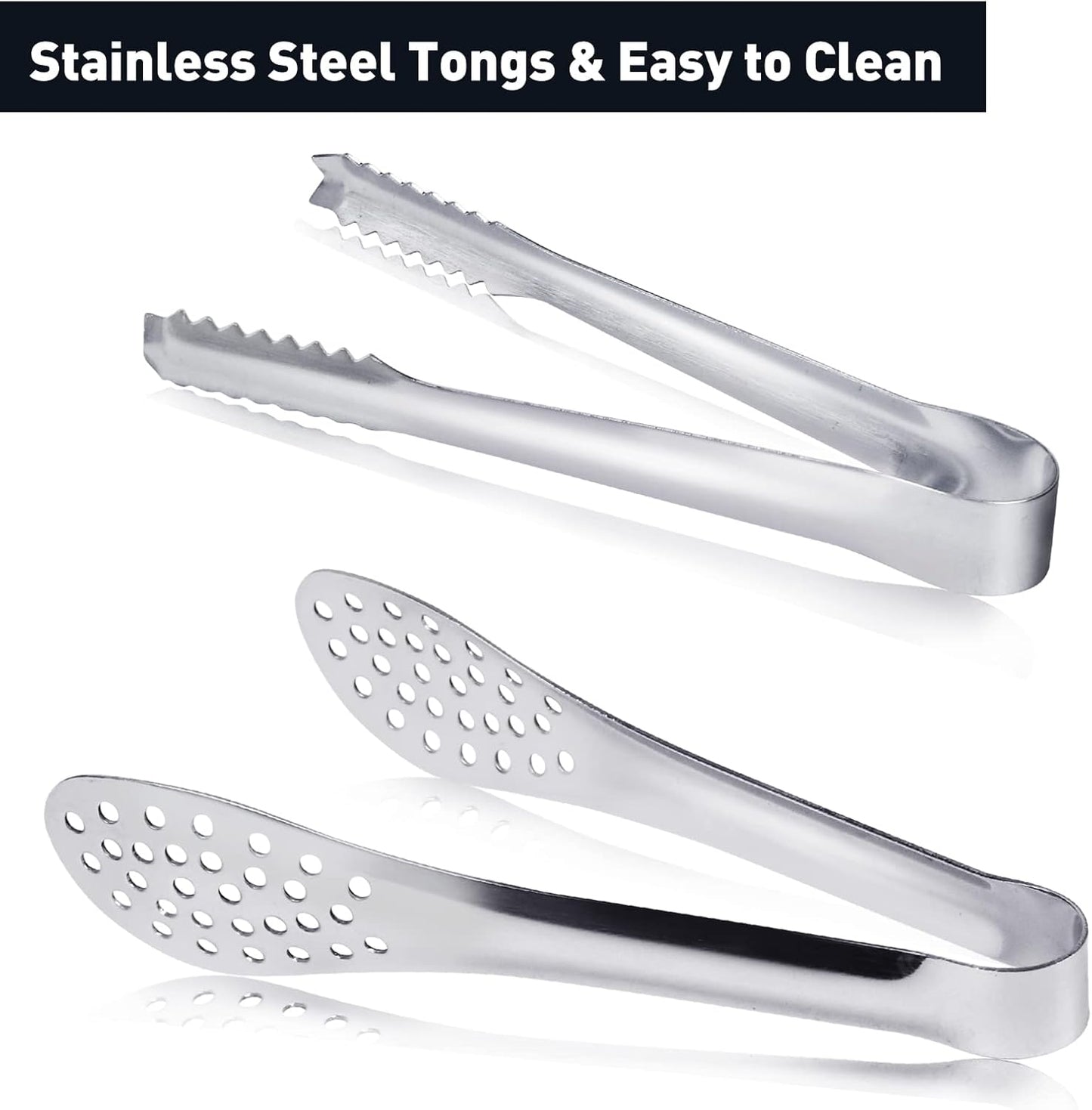 JCREN 12 Pcs Serving Tongs, Small Serving Utensils for Parties Catering Gold Tongs, Food-Grade 304 Stainless Steel Mini Appetizer Tongs for Tea Party Coffee Bar, 4 Inches - Gold