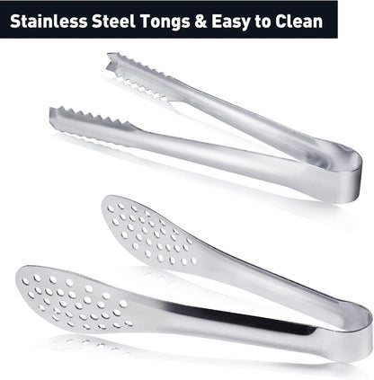 JCREN 12 Pcs Serving Tongs, Small Serving Utensils for Parties Catering Gold Tongs, Food-Grade 304 Stainless Steel Mini Appetizer Tongs for Tea Party Coffee Bar, 4 Inches - Gold