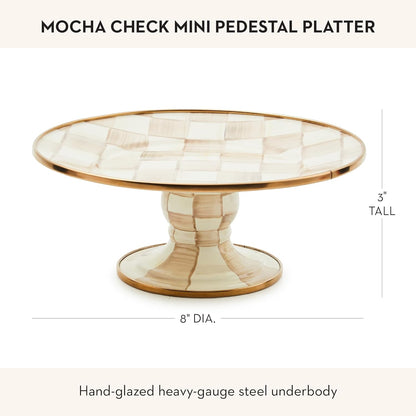 MACKENZIE-CHILDS Enamel Pedestal Platter, Round Cake Stand, Large, Black-and-White Courtly Check