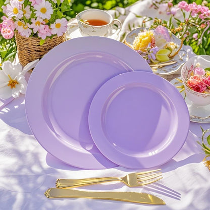 FLOWERCAT 60PCS White Plastic Plates - Heavy Duty White Disposable Plates for Mother's Day/Birthday Party/Wedding -serve for 30 guests Include 30PCS 10.25" & 30PCS 7.5" Plates for Party