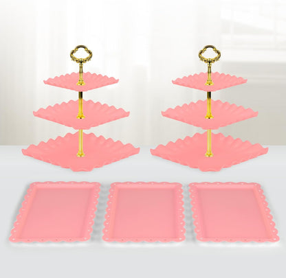 NWK 5 Piece Cake Stand Set with 2 x Large 3-Tier Cupcake Stands, 3 x Appetizer Trays, for Wedding Birthday Baby Shower Tea Party Decorations (White)