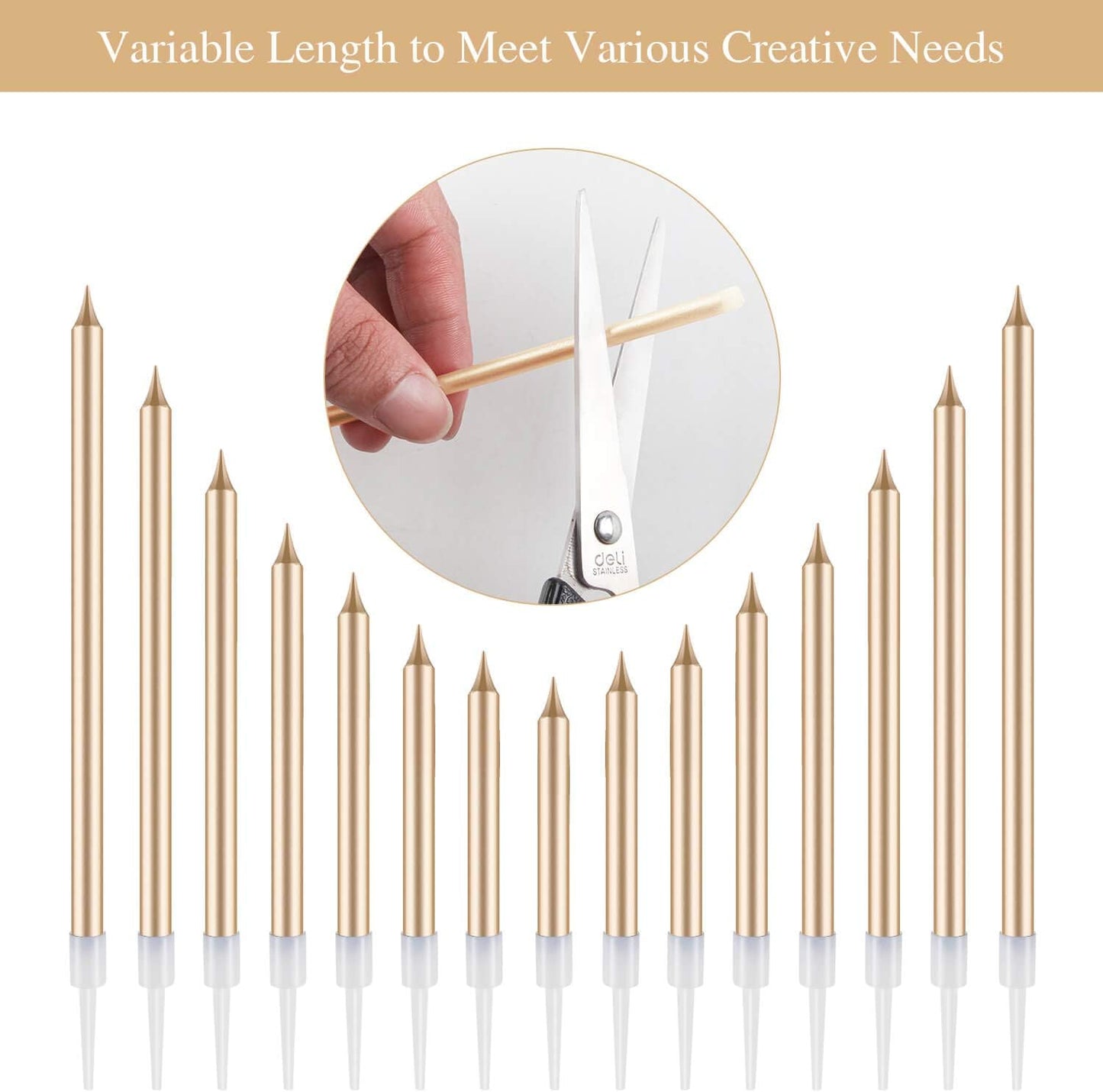 BEAN LIEVE 24-Count Birthday Candles - Long Thin Cake Candles Slow Burning Candles for Birthday, Wedding, Lucky Party Decoration (Champagne Gold)