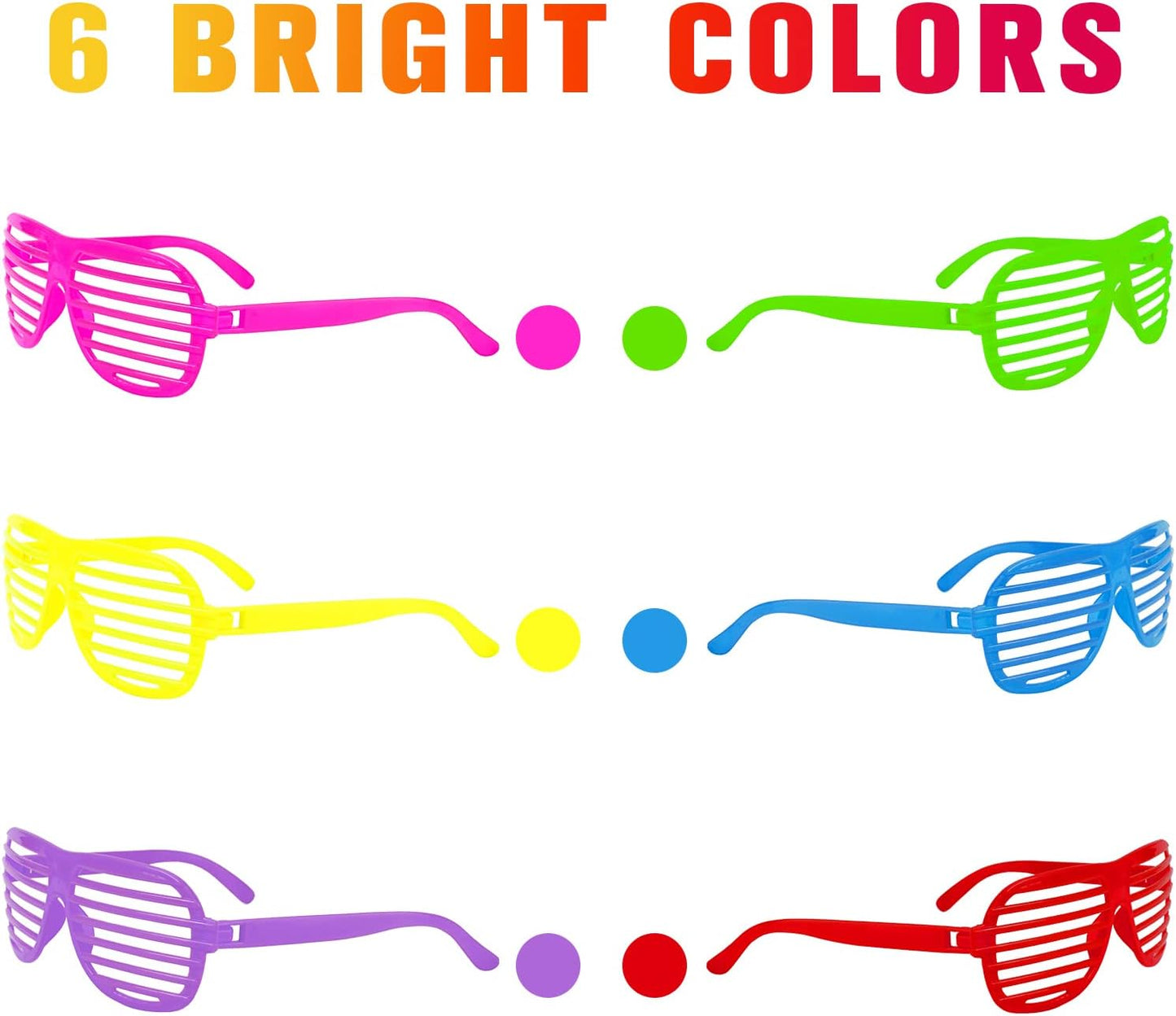 54 Pack Neon Party Shutter Shades Glasses,80's Party Slotted Plastic Sunglasses Eyewear Party Favors and Party Props for Kids Teens Adults