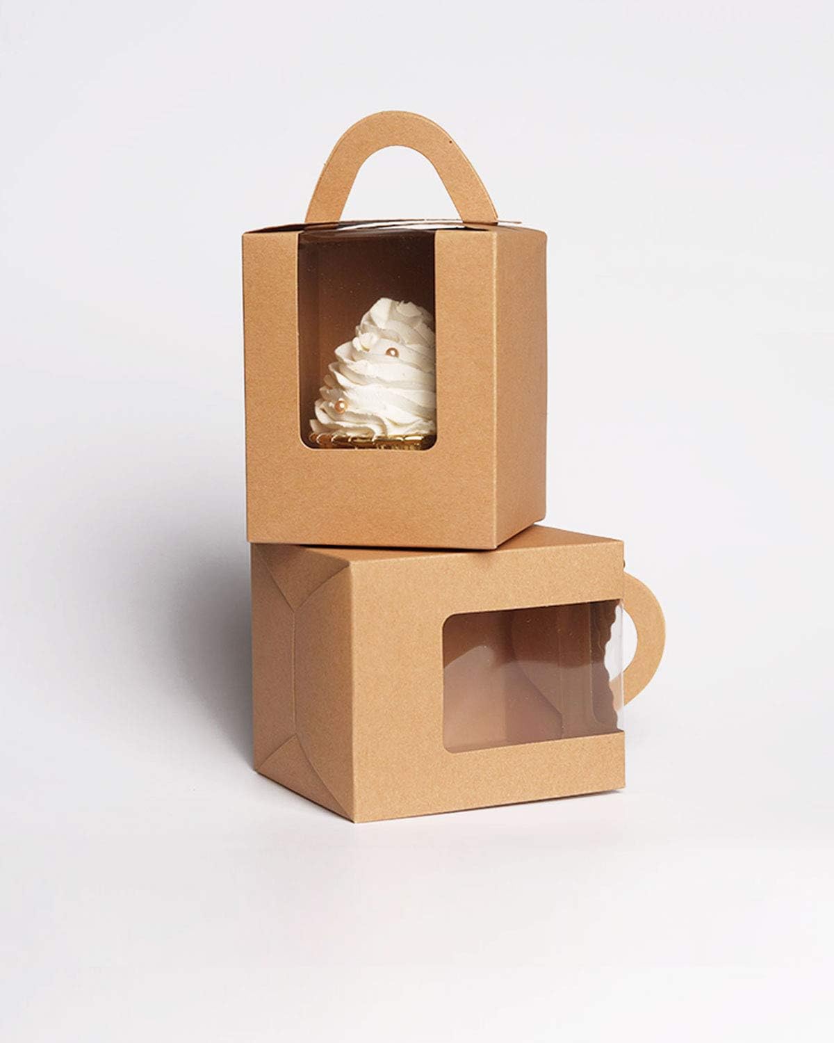 qiqee 60pcs Cupcake Boxes Individual Disposable White Single Box with Window 3.6 * 3.6 * 4.3inch Cupcake Containers/Holders