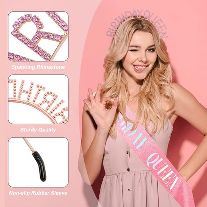 Birthday Sash & Crown for Women - Tiara Headband, Girls' Decorations Accessories
