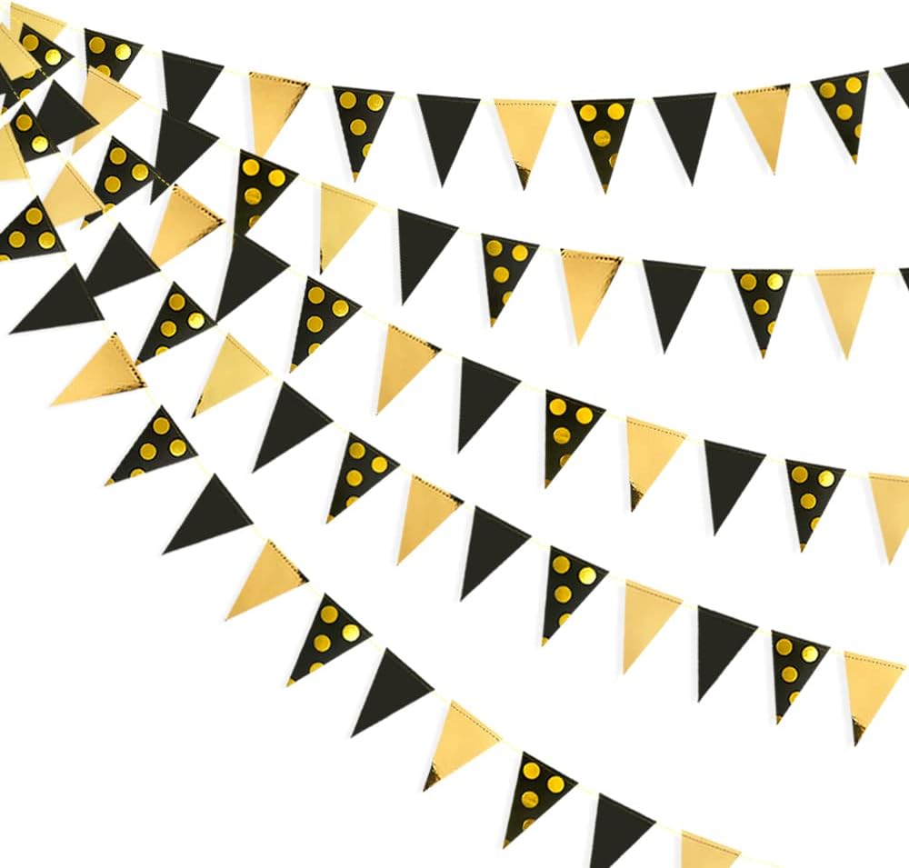 30Ft Navy Blue Gold and Beige Party Decorations Royal Blue Gold Triangle Flag Pennant Banner Bunting for Graduation Birthday Wedding Bridal Shower Nautical Ahoy Achor Theme Party Decorations Supplies