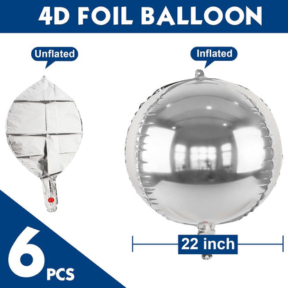 Metallic Gold Round Foil Balloons, 22" Large 4D Sphere Mylar Ball Balloons 6PCS, for Graduation Prom Birthday Wedding Anniversary Disco Party Decorations