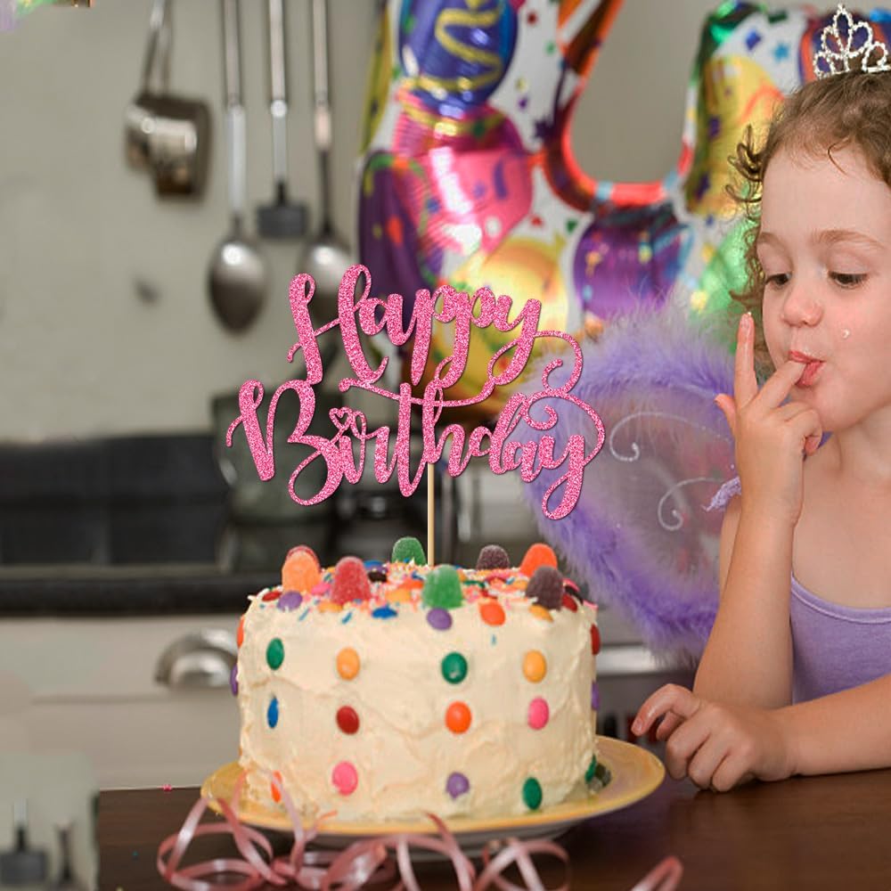 Handmade Glitter Happy Birthday Cake Topper,Birthday Party Cake Decorations, Anniversary/Birthday Party Decoration Supplies (Rainbow)