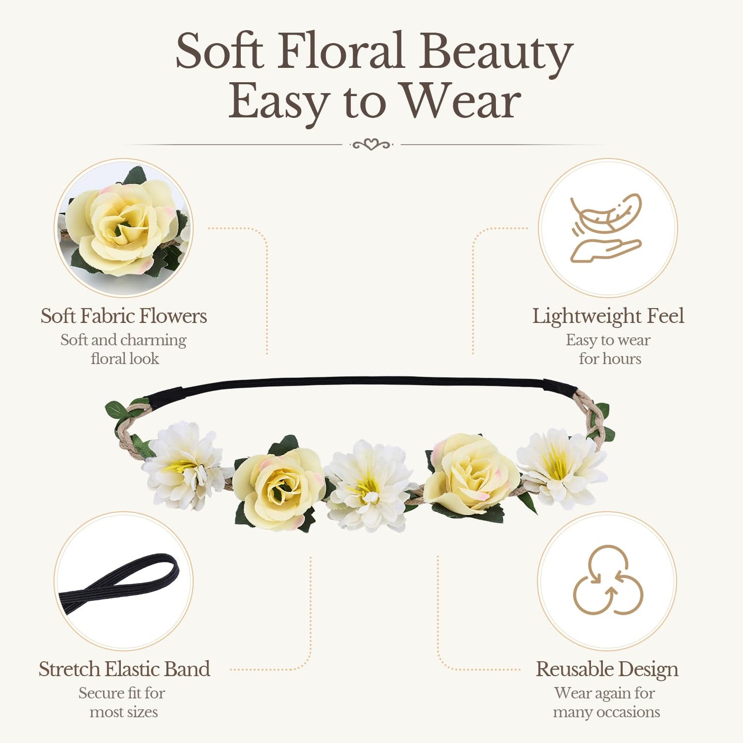 Women Headpieces Collection Accessories - 6 PCS Boho Hair Wreaths, Flower Crowns, Tiaras for , Brides, Bridesmaids, Flower Girls, Weddings