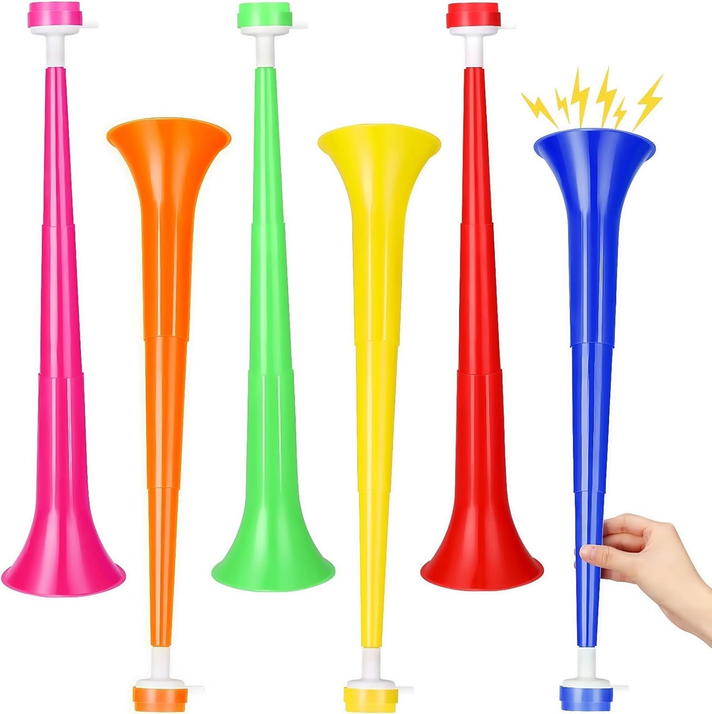 6 Pcs Stadium Horn for Adult, 21 Inch Vuvuzela Plastic Collapsible Cheering Trumpets for Sporting Events Football Carnival Party, Red