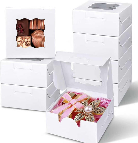 MUMULULU 35PCS 3x3x1.5Inches Premium White Cookie Boxes with Window Mini Individual Donut Small Candy Boxes Elegant for Weddings Birthdays Holidays Corporate Event Party Favors