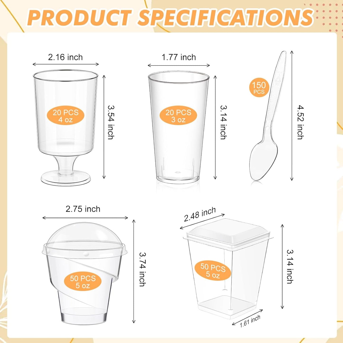 mwellewm 400 Pcs Dessert Cups with Lids and Spoons, 5 OZ Parfait Cups 3 OZ Plastic Desert Cups Clear Mini Shooter Cups for Party Reusable Small Appetizer Serving Fruit Cup Ice Cream Cake Pudding