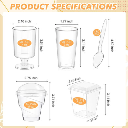 mwellewm 400 Pcs Dessert Cups with Lids and Spoons, 5 OZ Parfait Cups 3 OZ Plastic Desert Cups Clear Mini Shooter Cups for Party Reusable Small Appetizer Serving Fruit Cup Ice Cream Cake Pudding