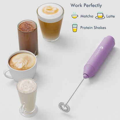 Powerful Milk Frother Wand - Mini Handheld Milk Frother with Stainless Steel Whisk - Battery-Powered Drink Mixer for Coffee, Lattes, Cappuccinos, Matcha - Coffee Enthusiasts Gift - Black