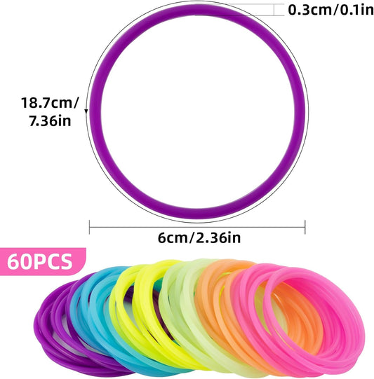 60 Jelly Bracelets 80's Adult Size - MAQIHAN Neon Gummy Bracelets for Women 80s Jelly Bangles Glow Silicone Bands Jewelry Wristband Rainbow Jellies Bangle Girls Boys Colored Accessories Party Favor