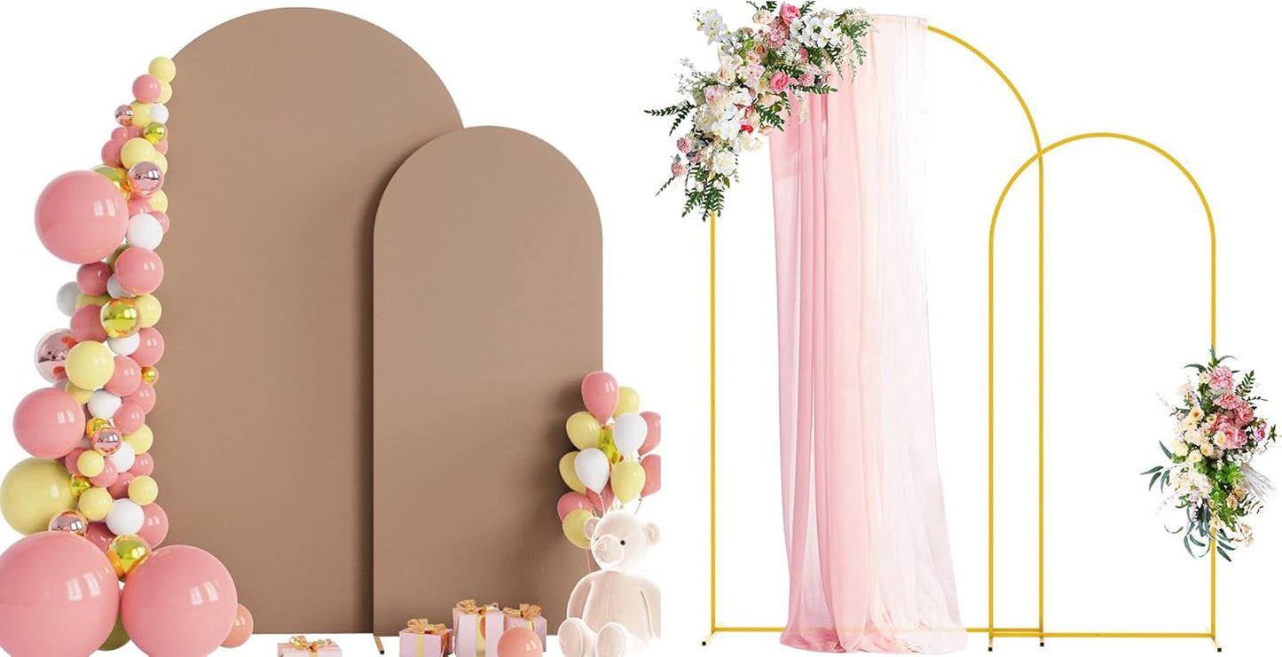 Wokceer Wedding Arch Backdrop Stand and Cover Set of 2 Metal Arch Stand with Arch Cover White 7.2FT, 6FT for Birthday Party Wedding Ceremony Bridal Baby Shower Event Decor