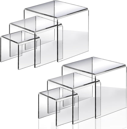 Fixwal 10pcs 2 Set Acrylic Risers for Display Clear Perfume Organizer Stands Acrylic Display Risers for Show Figures, Cupcake, Jewelry, Toys, Perfume and More (Large Size)