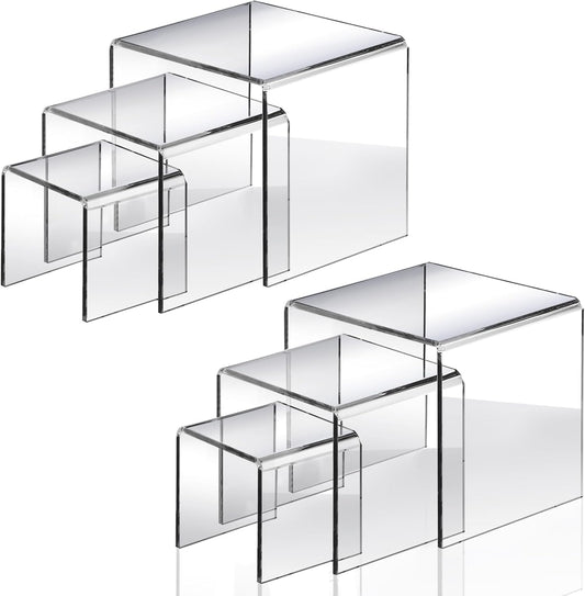 Fixwal 10pcs 2 Set Acrylic Risers for Display Clear Perfume Organizer Stands Acrylic Display Risers for Show Figures, Cupcake, Jewelry, Toys, Perfume and More (Large Size)