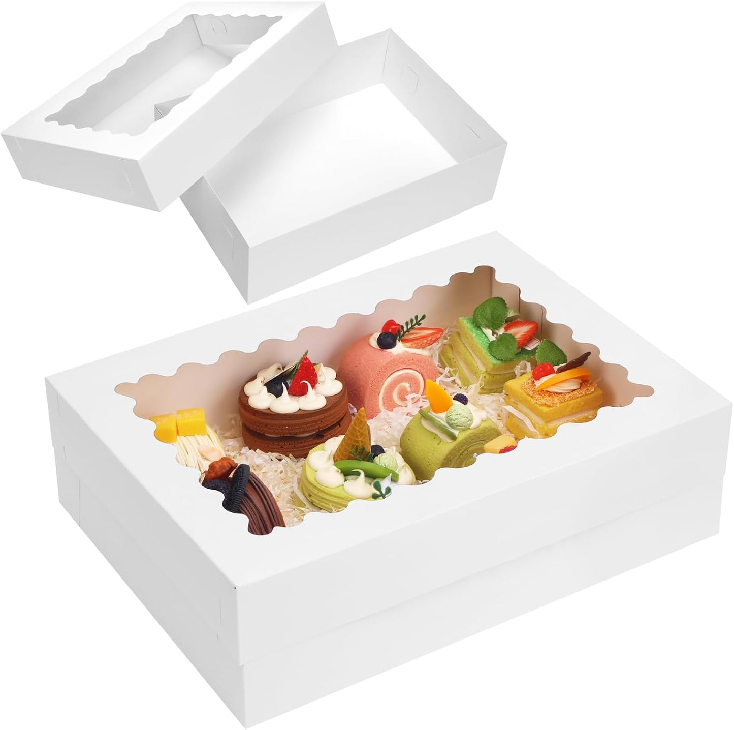 Moretoes 20pcs 14x10x4in Sheet Cake Boxes, White Rectangle Quarter Bakery Boxes with Window, for Cake Pastry Baking Donuts Cupcake Pie Packaging