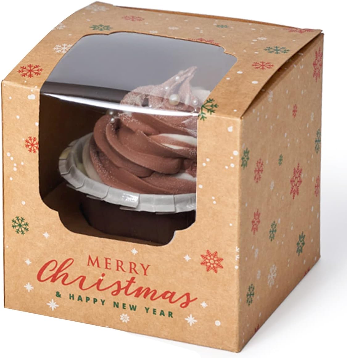 100 Pcs Kraft Brown Cupcake Boxes Individual Bulk Paper Cupcake Containers Single with Insert and Window, Pop up Cookie Boxes and Cocoa Bombs Boxes Packaging for Bakery Gift Giving