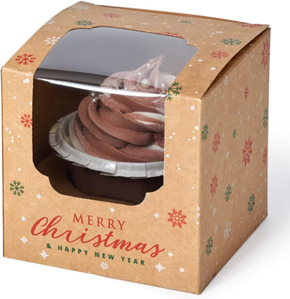 100 Pcs Kraft Brown Cupcake Boxes Individual Bulk Paper Cupcake Containers Single with Insert and Window, Pop up Cookie Boxes and Cocoa Bombs Boxes Packaging for Bakery Gift Giving