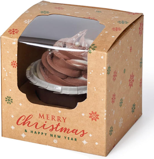 100 Pcs Kraft Brown Cupcake Boxes Individual Bulk Paper Cupcake Containers Single with Insert and Window, Pop up Cookie Boxes and Cocoa Bombs Boxes Packaging for Bakery Gift Giving
