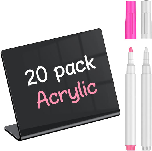 Uniclife 20 Pack Mini Chalkboard Signs for Food, Small Chalkboard Signs with Chalk Markers, Reusable Matte PVC Food Signs Food Labels for Party Buffet Wedding, Blackboard Place Cards Table Signs