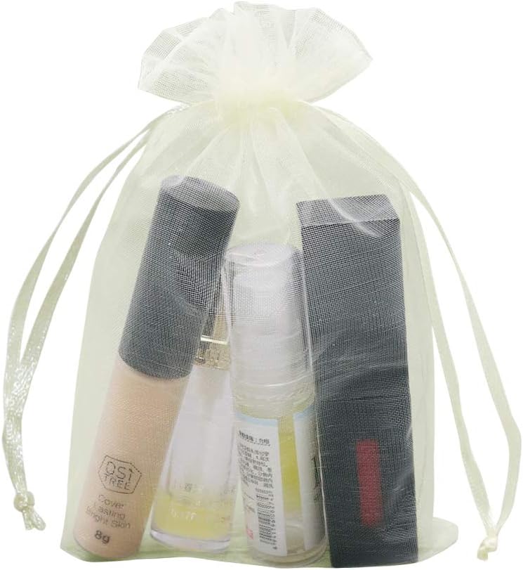 HRX Package 100pcs White Organza Bags, 4x6 inch Mesh Bags Drawstring Gift Bags Jewelry Pouches for Candy Wedding Favors Christmas