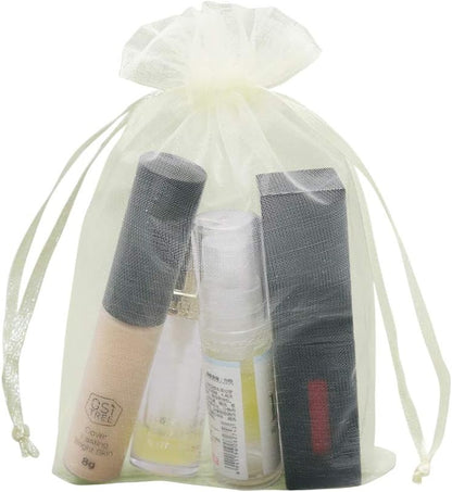 HRX Package 100pcs White Organza Bags, 4x6 inch Mesh Bags Drawstring Gift Bags Jewelry Pouches for Candy Wedding Favors Christmas