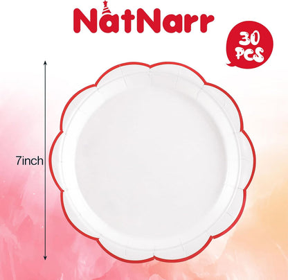 NatNarr 30 Pcs Sage Green Paper Plates, 7 Inch Scalloped Paper Plates Small Dessert Cake Plate Cute Party Plate Disposable Sage Greens Party Supplies for Wedding, Baby Bridal Shower, Birthday