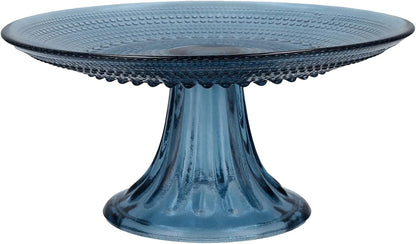 Fortessa Jupiter Beaded Hobnail Glass, 8.5 Inch Mini Cake/Cupcake Stand, Cornflower Blue