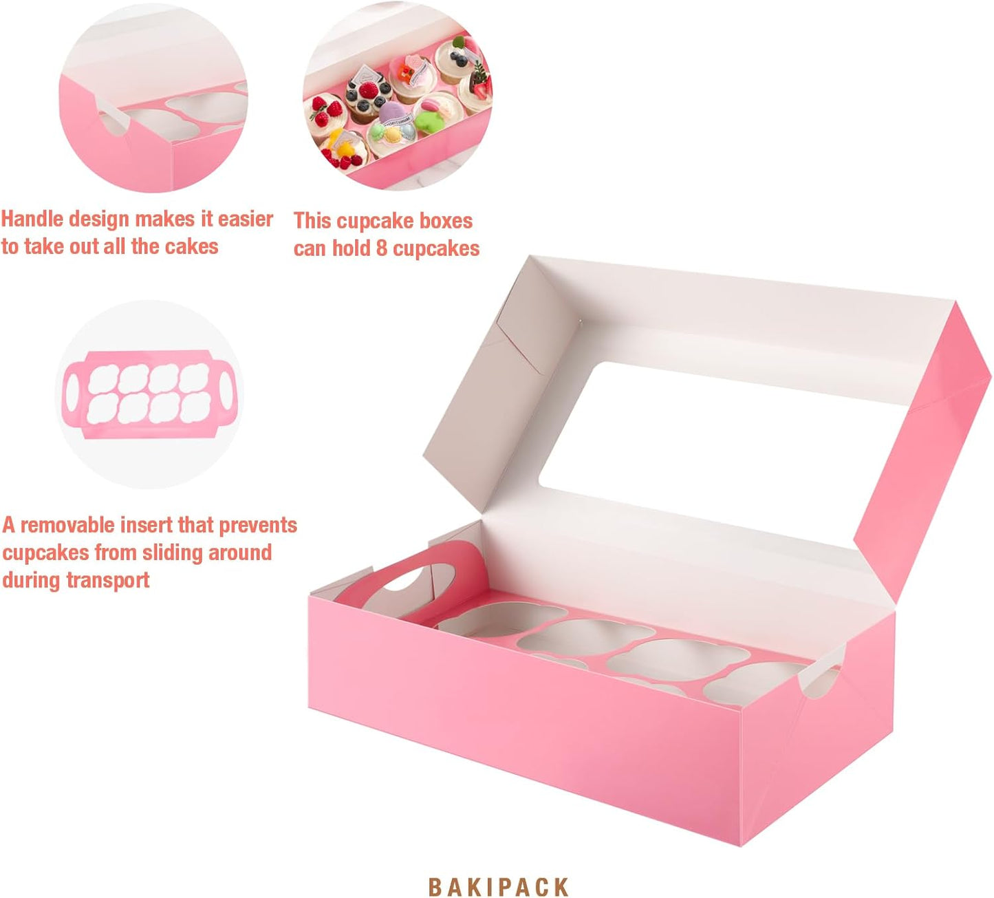 25 Pink Cupcake Boxes, Cupcake Boxes 6 Count with Window and Inserts, Mother's Day Cupcake Holders for Cupcakes, Muffins, Cookies