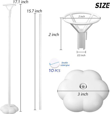 Sakolla 10 Sets Balloon Stick Stand, Holder with Base for Table Desktop Centerpiece, Birthday Party, Wedding, Baby Shower and Anniversary Decoration (15.7 inch White)