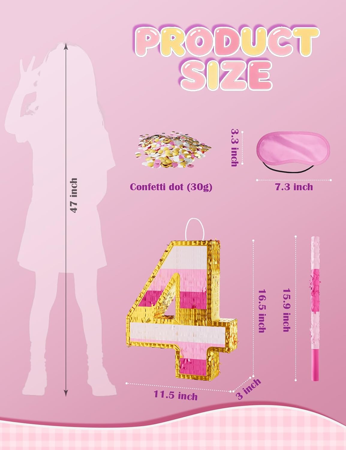Number 5 Piñata with Stick, Blindfold & Confetti-Pink Piñata for Birthday Parties, Complete Party Game Set for Kids Girls-Gradient Pink Birthday Decor with Fillable Design(Small, 16.5 x 11.5 x 3 In)