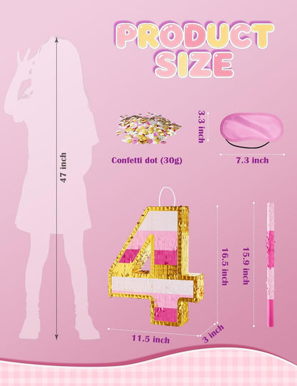 Number 5 Piñata with Stick, Blindfold & Confetti-Pink Piñata for Birthday Parties, Complete Party Game Set for Kids Girls-Gradient Pink Birthday Decor with Fillable Design(Small, 16.5 x 11.5 x 3 In)
