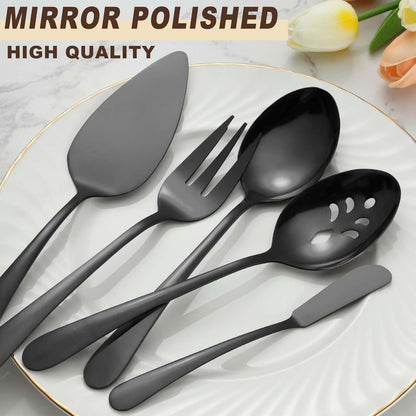 BEWOS Serving Utensils, 20-Piece Large Serving set, Serving Spoons, Slotted Spoons, Serving Tongs & Forks, Cake Server, Butter Knife, Stainless Steel Serving Utensils Set for Parties, Dishwasher Safe