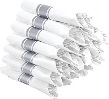 Supernal 240 Silver Plastic Silverware Set - 60 Sets Pre Rolled Napkins with Cutlery - Mirror Polished Real Look Disposable Silver Utensils- Elegant Heavy Duty Flatware for Weddings & Catering